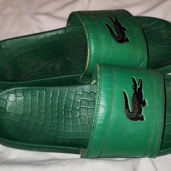 Green Lacoste slide sandals with Crocodile Logo - Picture 2 of 4